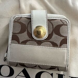 Coach Brown and White Signature wallet with Legacy stripes inside FREE SHIP